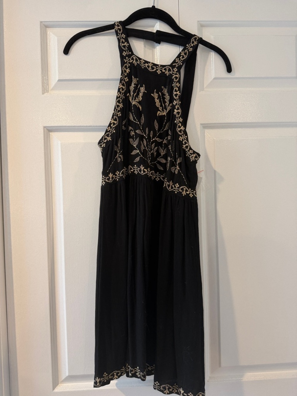 Urban Outfitters Black Mini Dress with Cream Floral Embroidery